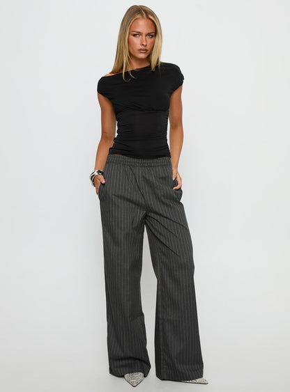 Jaysa Baggy Wide Leg Pant Grey Pinstripe