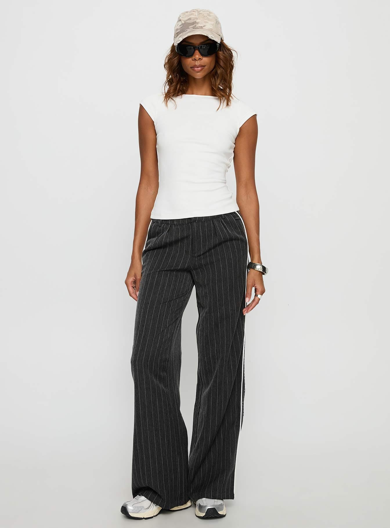 Knowla Pleated Trouser Pant Grey Pinstripe