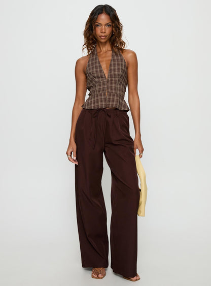 Idolised Pleated Tie Waist Pant Chocolate Brown