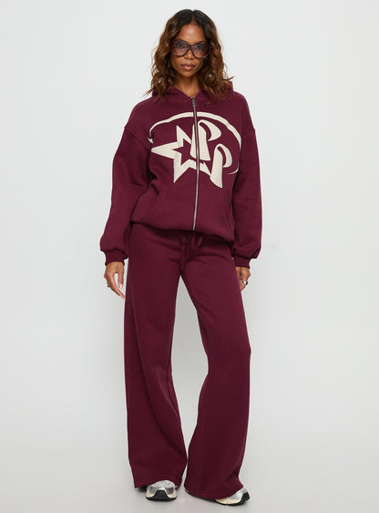 Princess Polly Stargirl Wide Leg Sweat Pants Burgundy