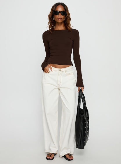 Harpur Long Sleeve Backless Top Chocolate