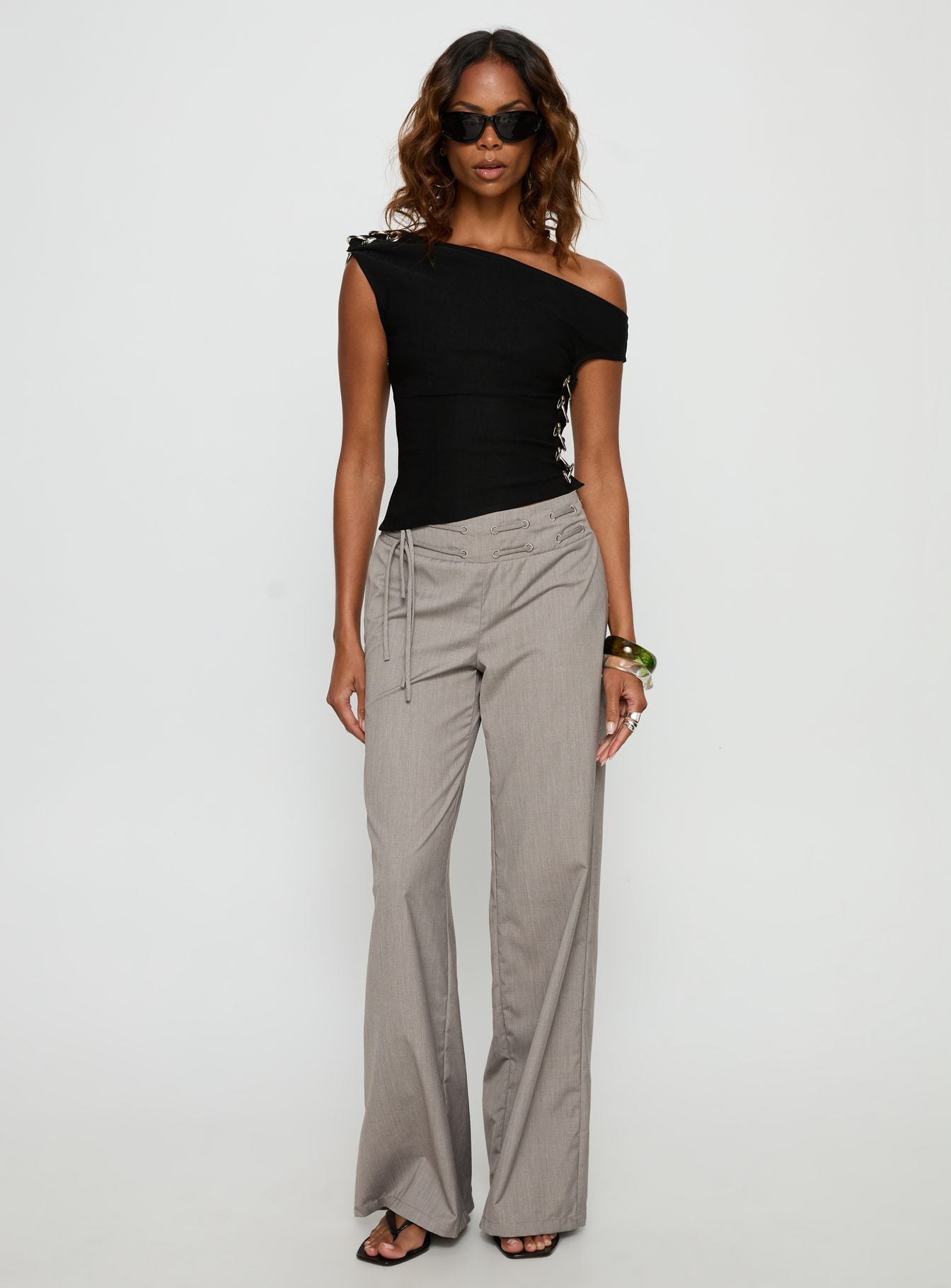 Laude Eyelet Off Shoulder Top Black