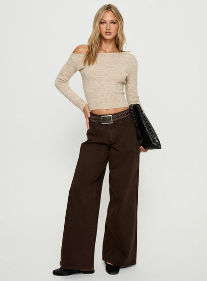 Naylor Mid Rise Wide Leg Jeans Brown