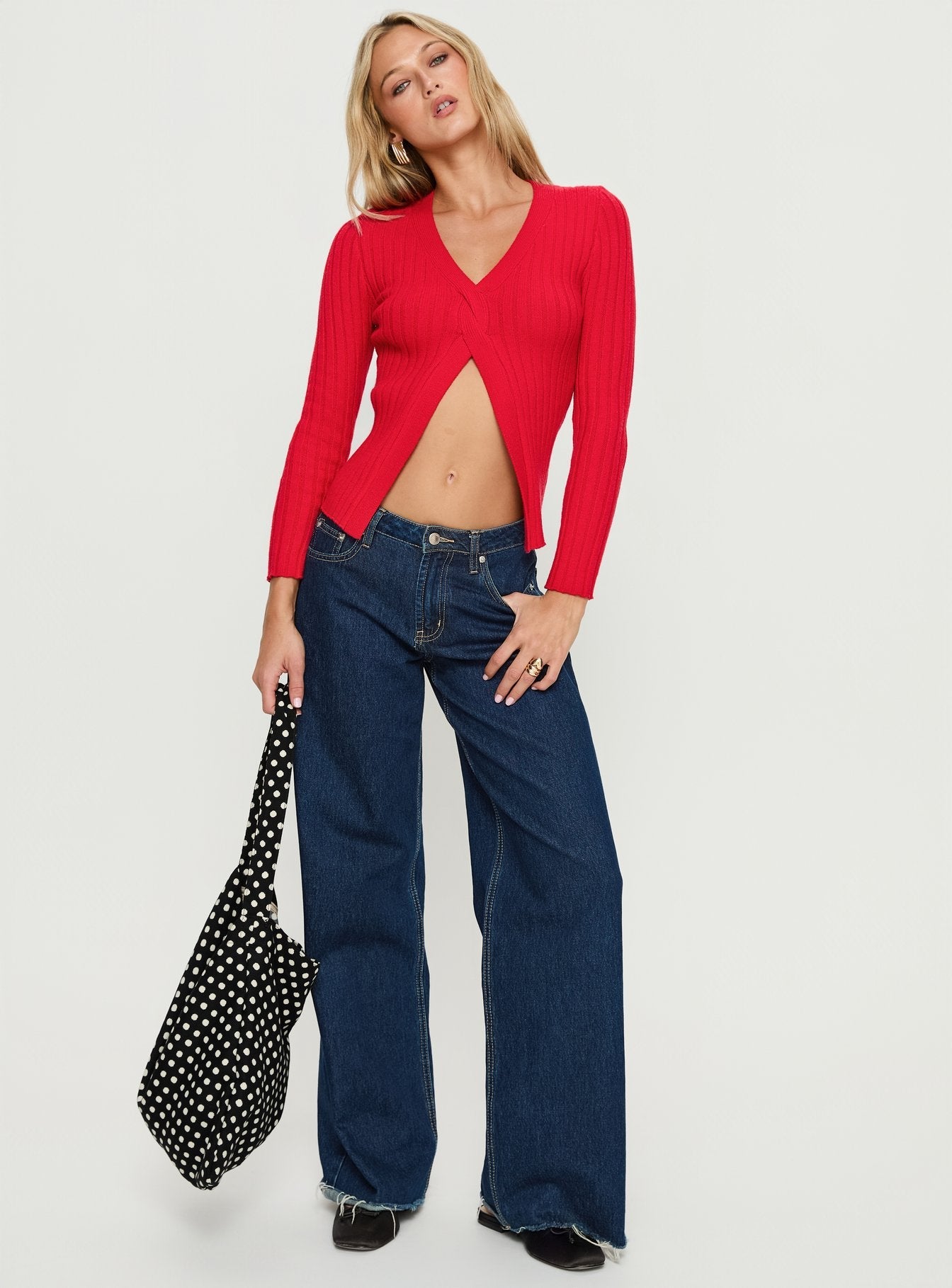Donya Twist Detail Long Sleeve Top Red