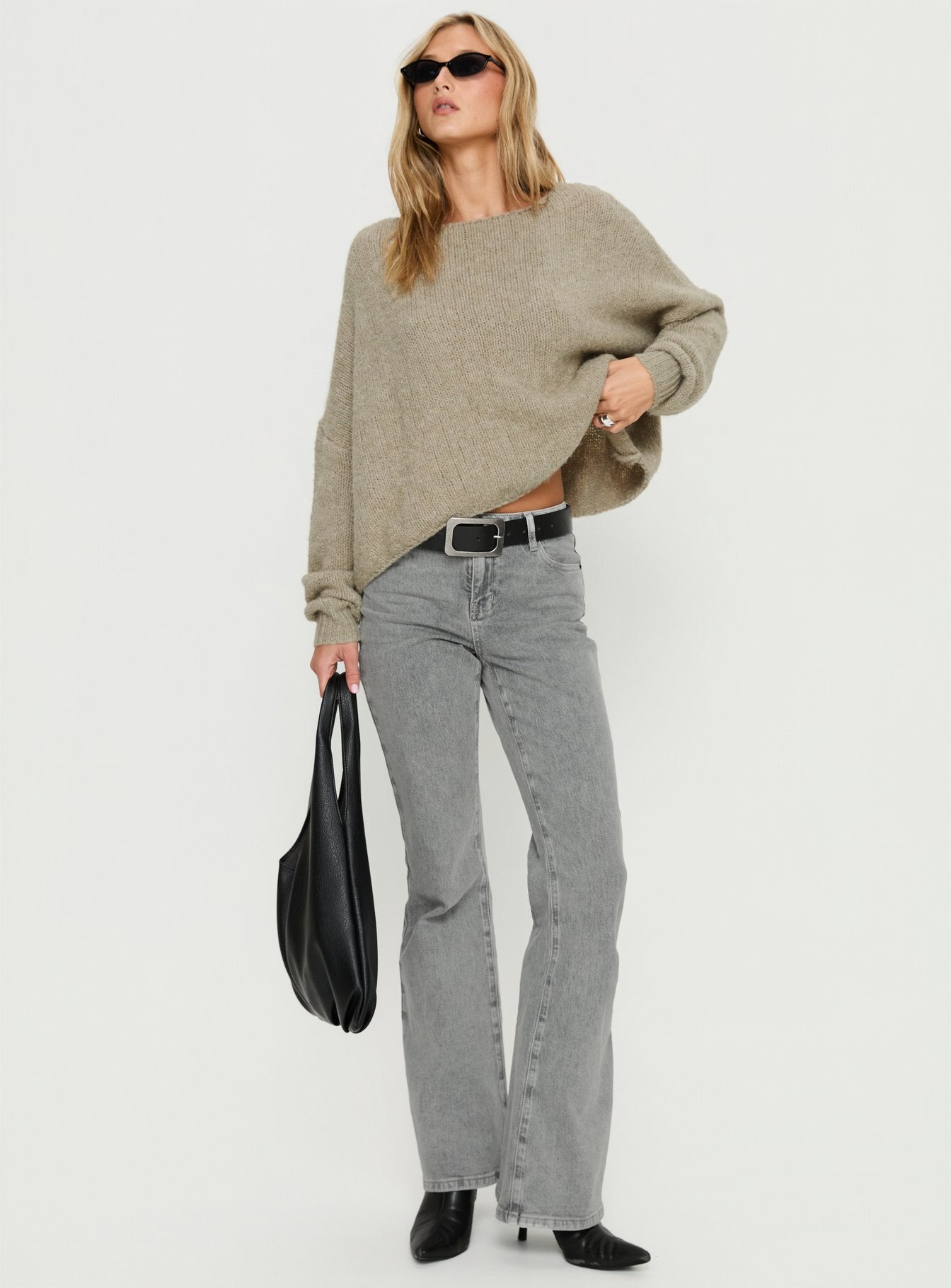 Ramy Wide Neck Knit Sweater Olive