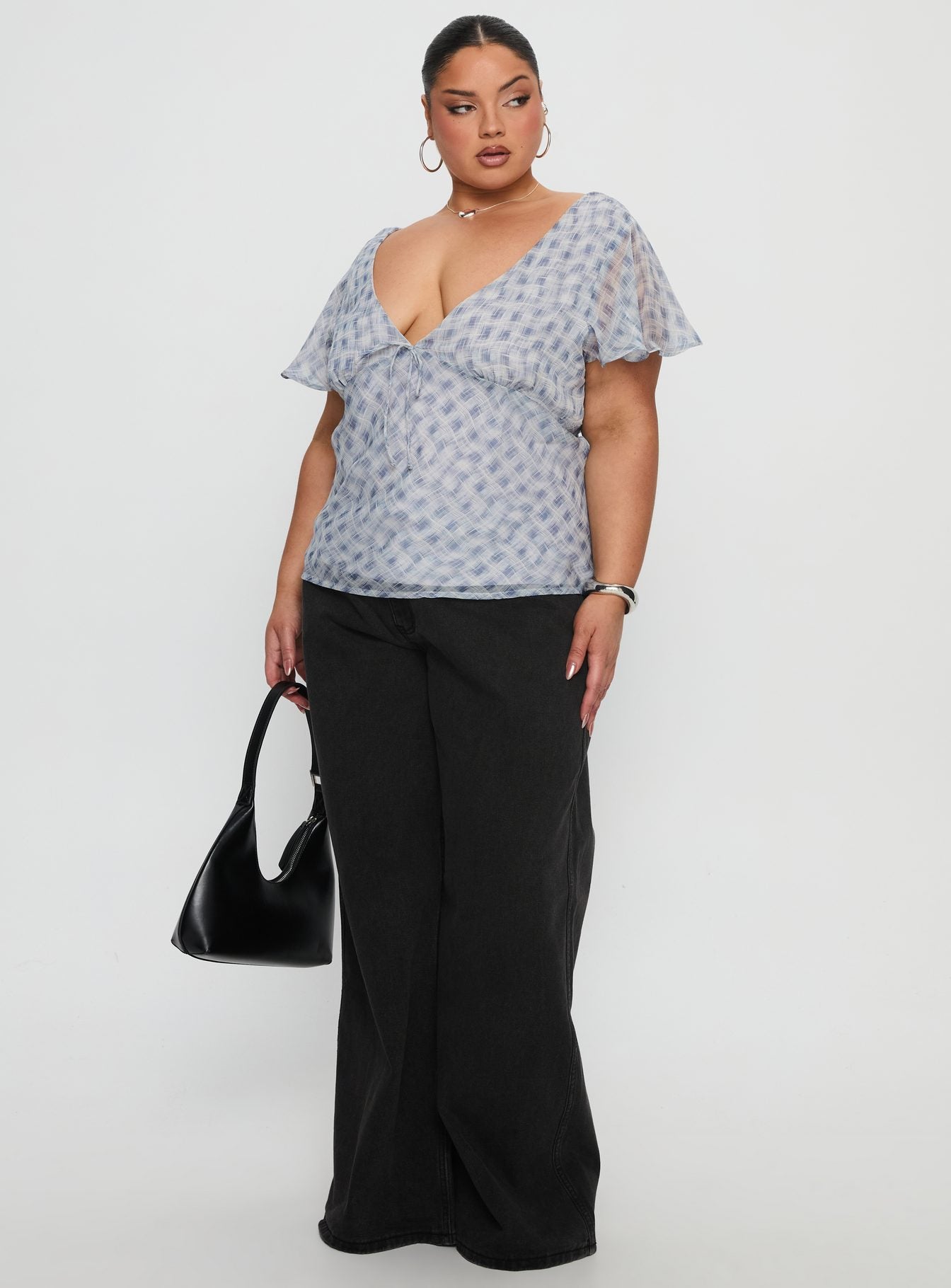 My Last Love Top Blue Check Curve