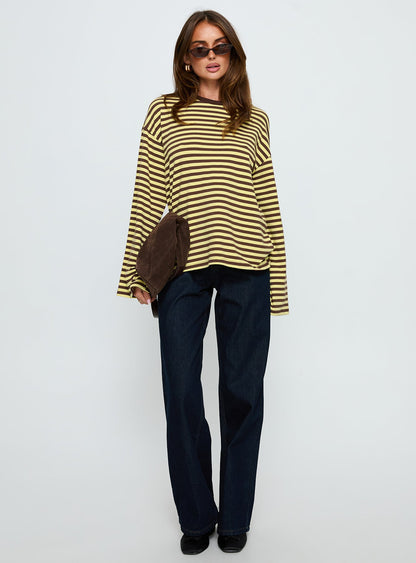 Settle Down Long Sleeve Top Yellow / Brown Stripe