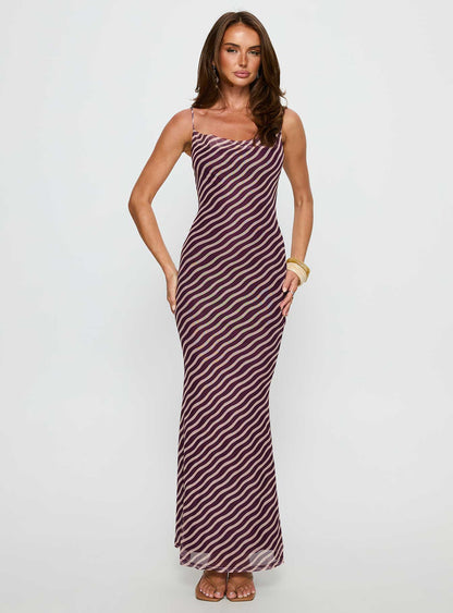 Aliah Cowl Neck Maxi Dress Brown Stripe