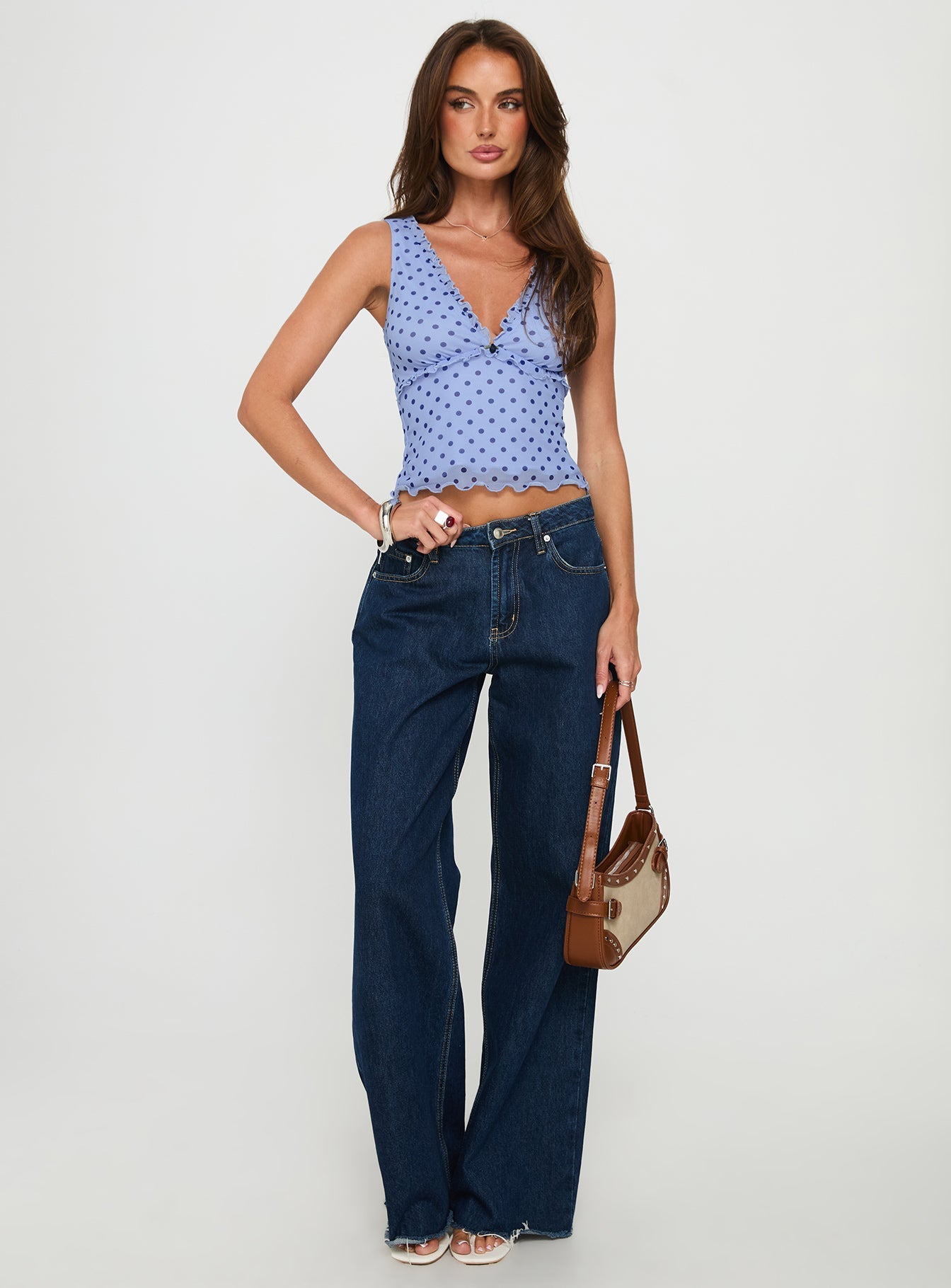 Azira Frill Detail Top Blue Polka