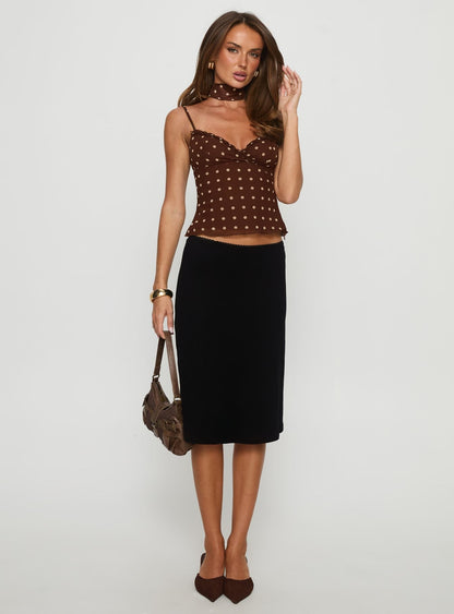 Mishy Scarf Detail Cami Top Brown Polka
