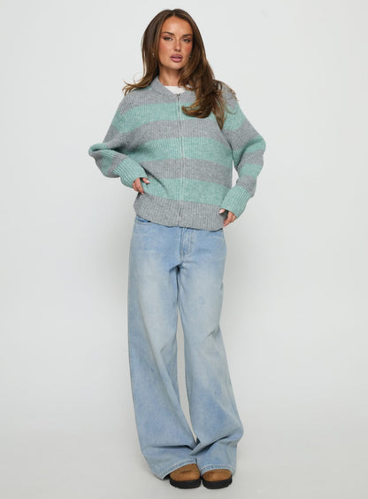 Queena Zip Through Knit Sweater Grey / Blue Stripe