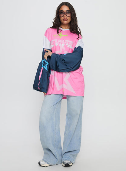 Revival Moto Long Sleeve Jersey Top Pink