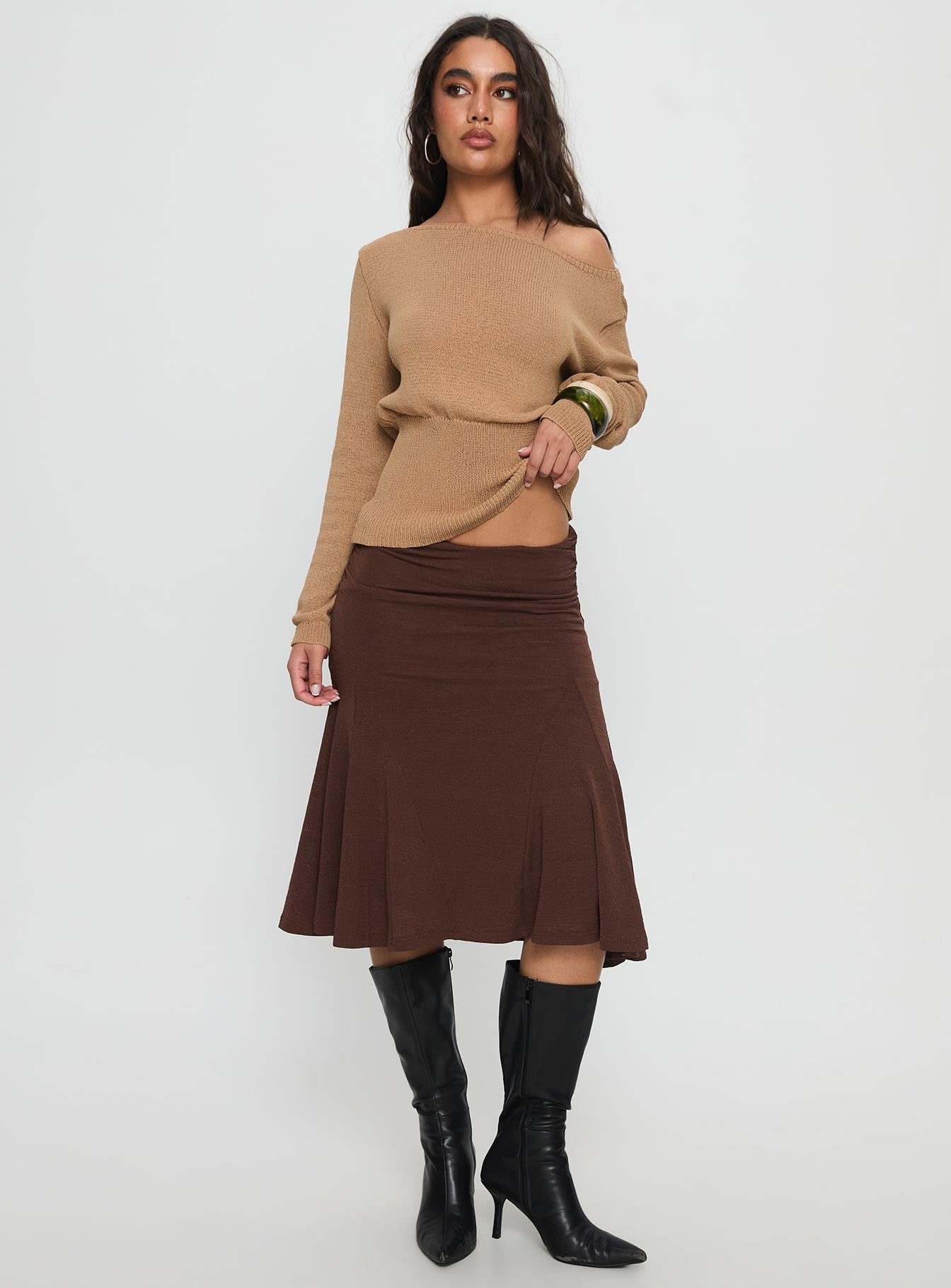 Lewish Low Rise Midi Skirt Chocolate