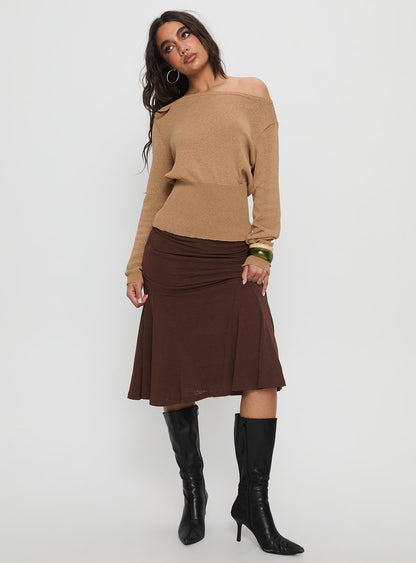 Xaria Off Shoulder Knit Sweater Tan
