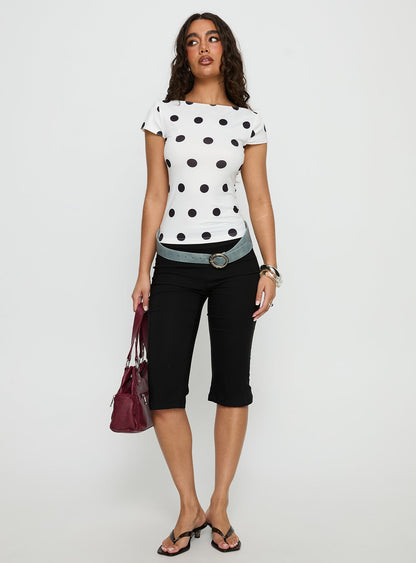 Truthfully Low Back Top White Polka