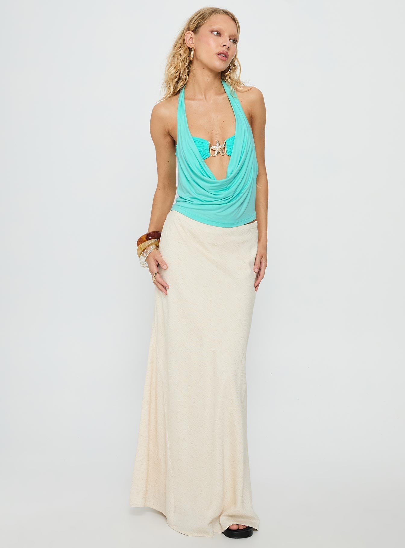 Money Talks Star Detail Top Aqua