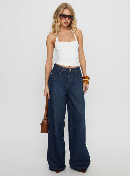 Naylor Mid Rise Wide Leg Jeans Mid Blue Denim
