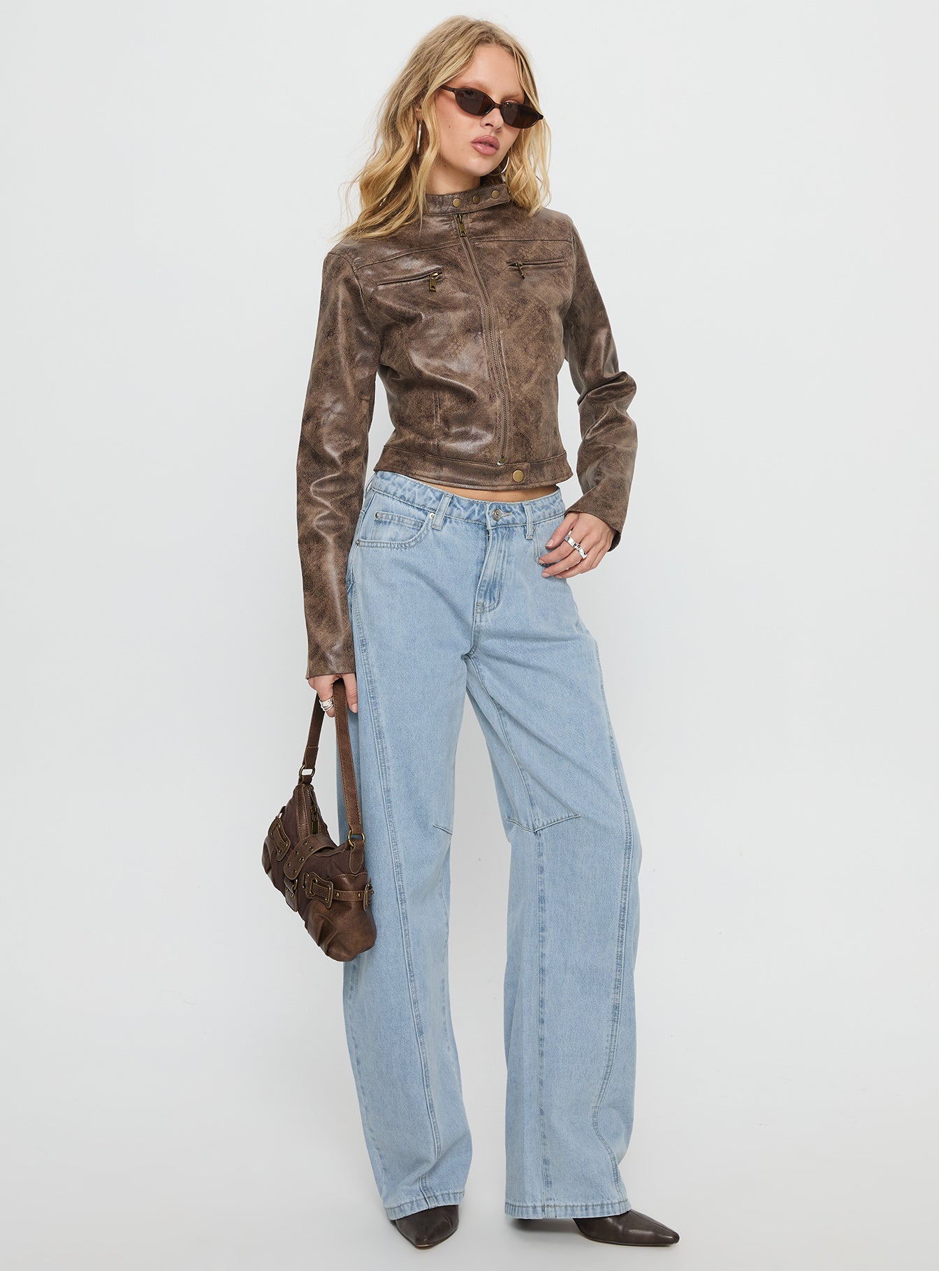 Lost Track Mid Rise Barrel Leg Jeans Ice Wash