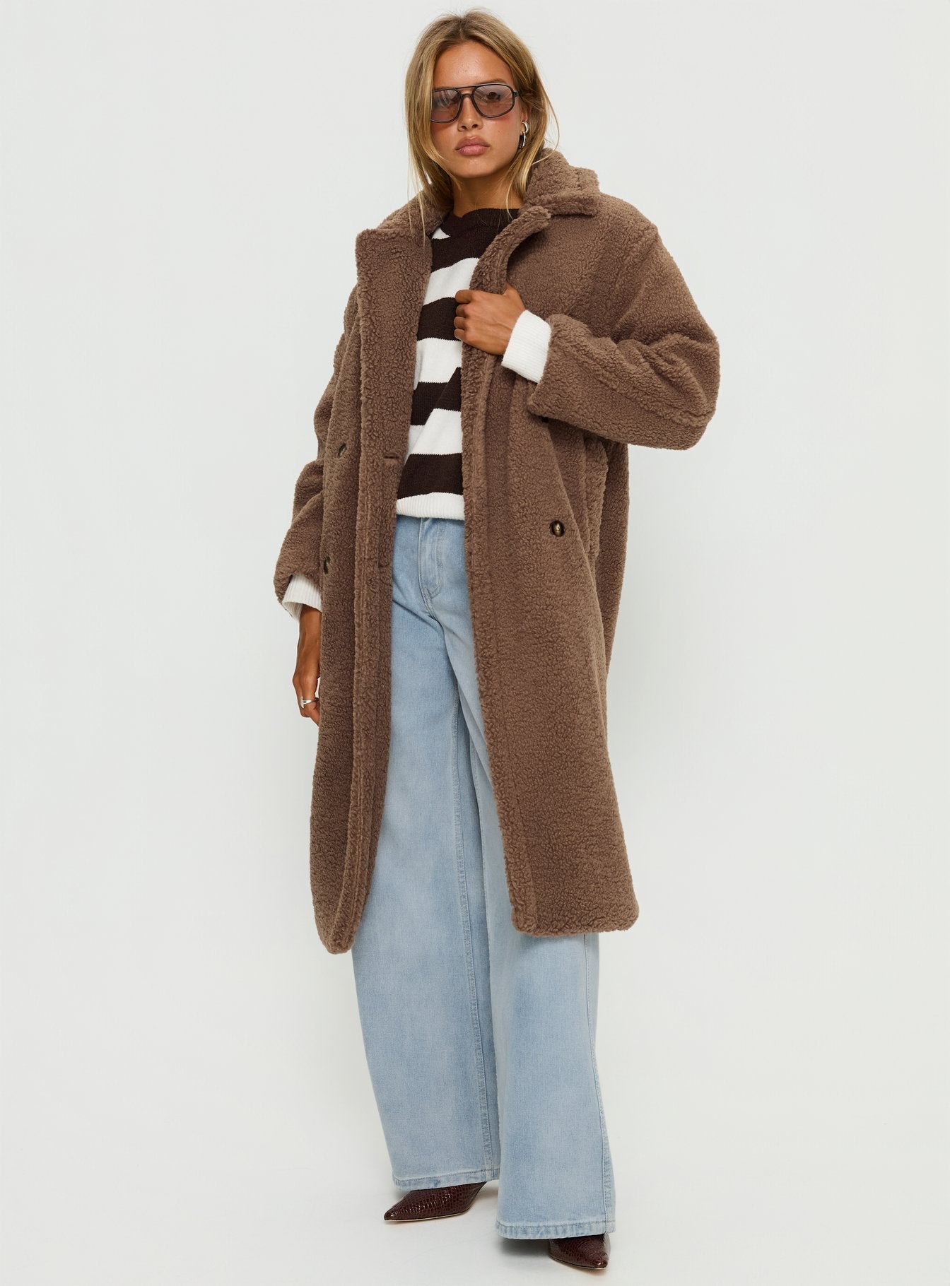 Delora Fluffy Longline Coat Brown