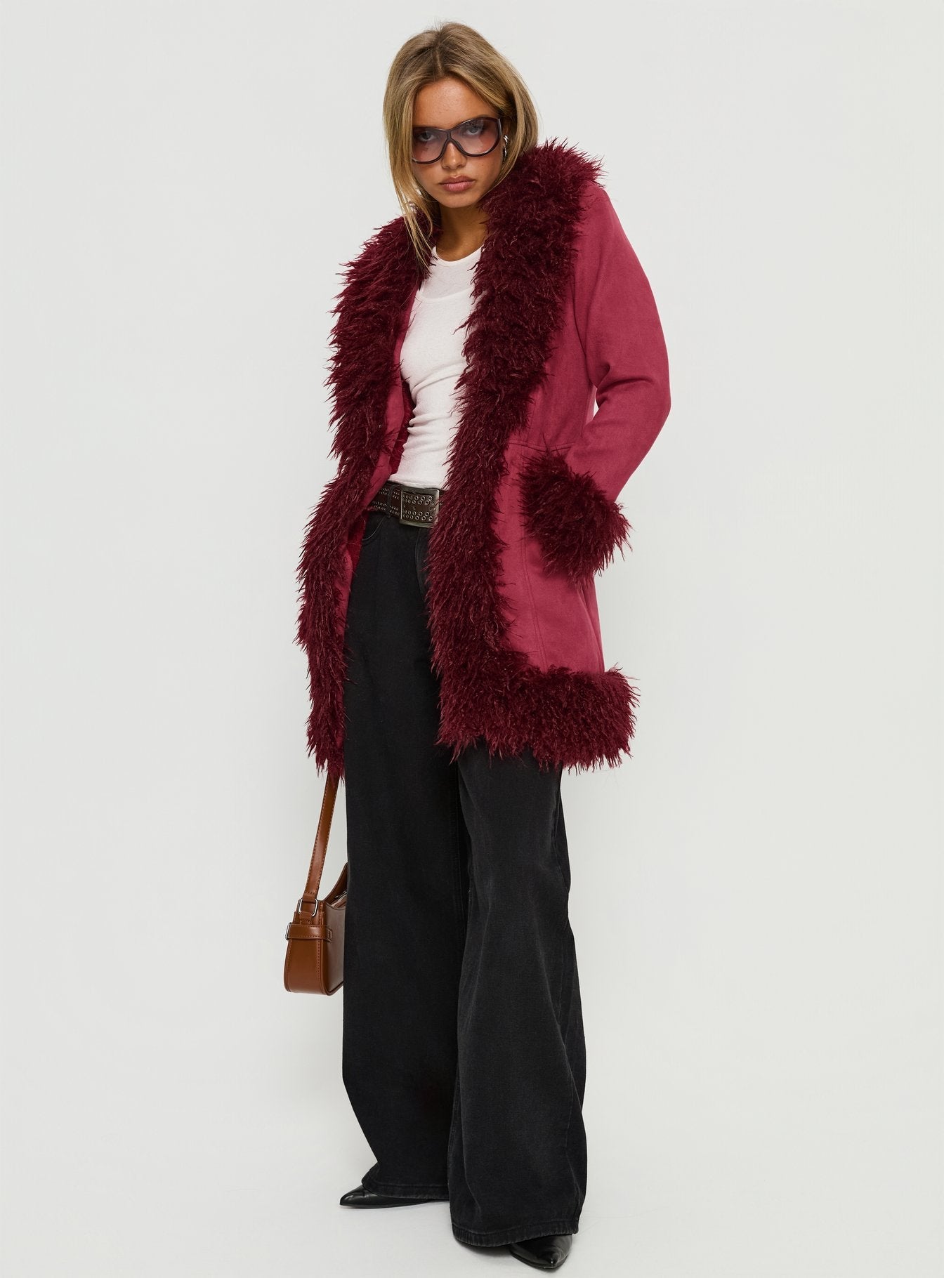 Josefina Faux Fur Detail Jacket Wine