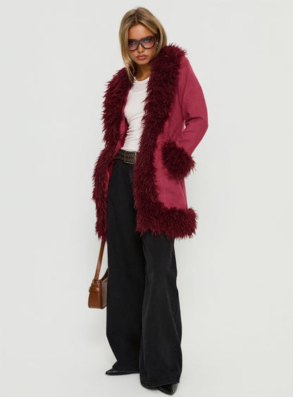 Josefina Faux Fur Detail Jacket Wine