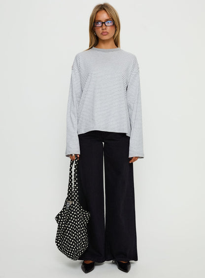 Settle Down Long Sleeve Top Grey / White Stripe