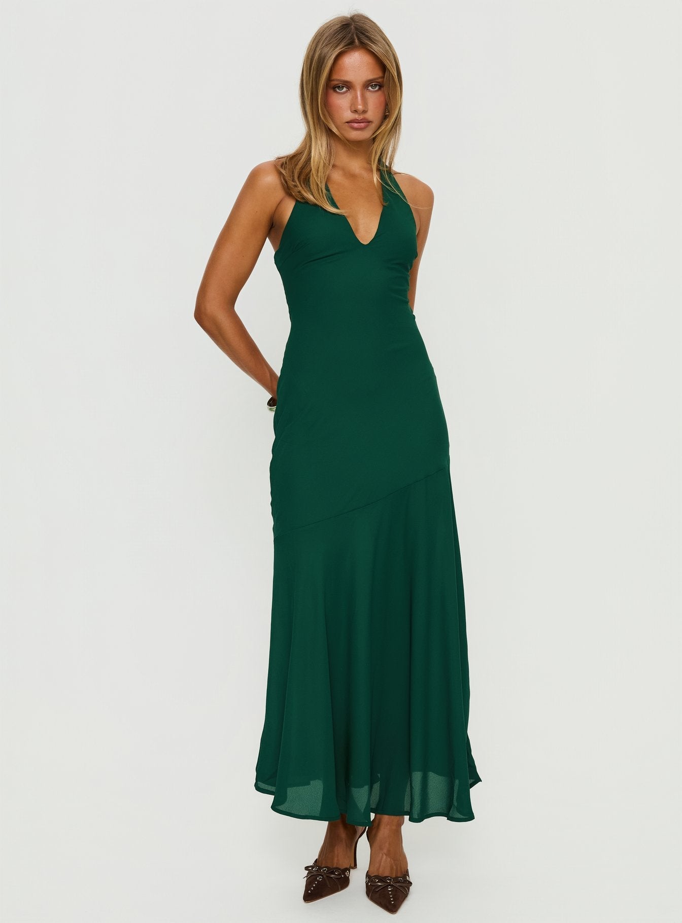 Luannie Halter Scarf Tie Maxi Dress Emerald