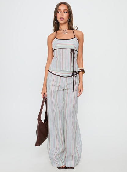 Taylar Tie Bust Top Green Stripe