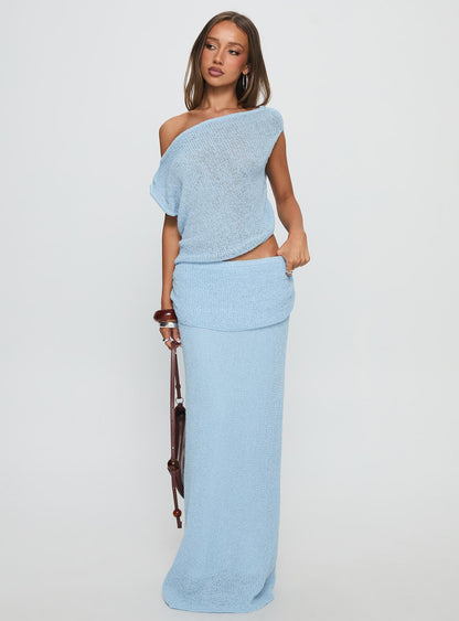 Courter Boucle Off Shoulder Top Blue