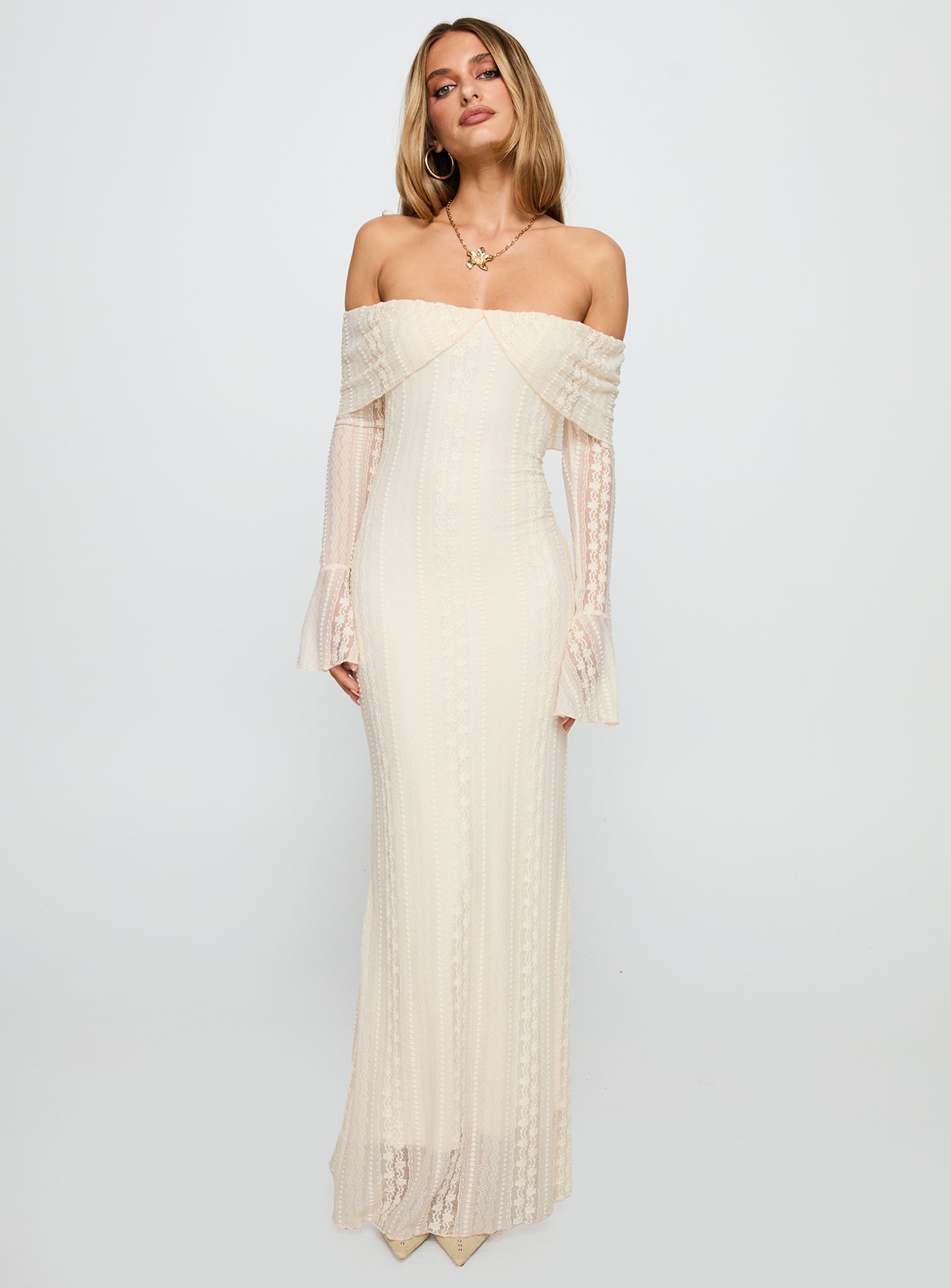 Perdita Long Sleeve Lace Maxi Dress Cream