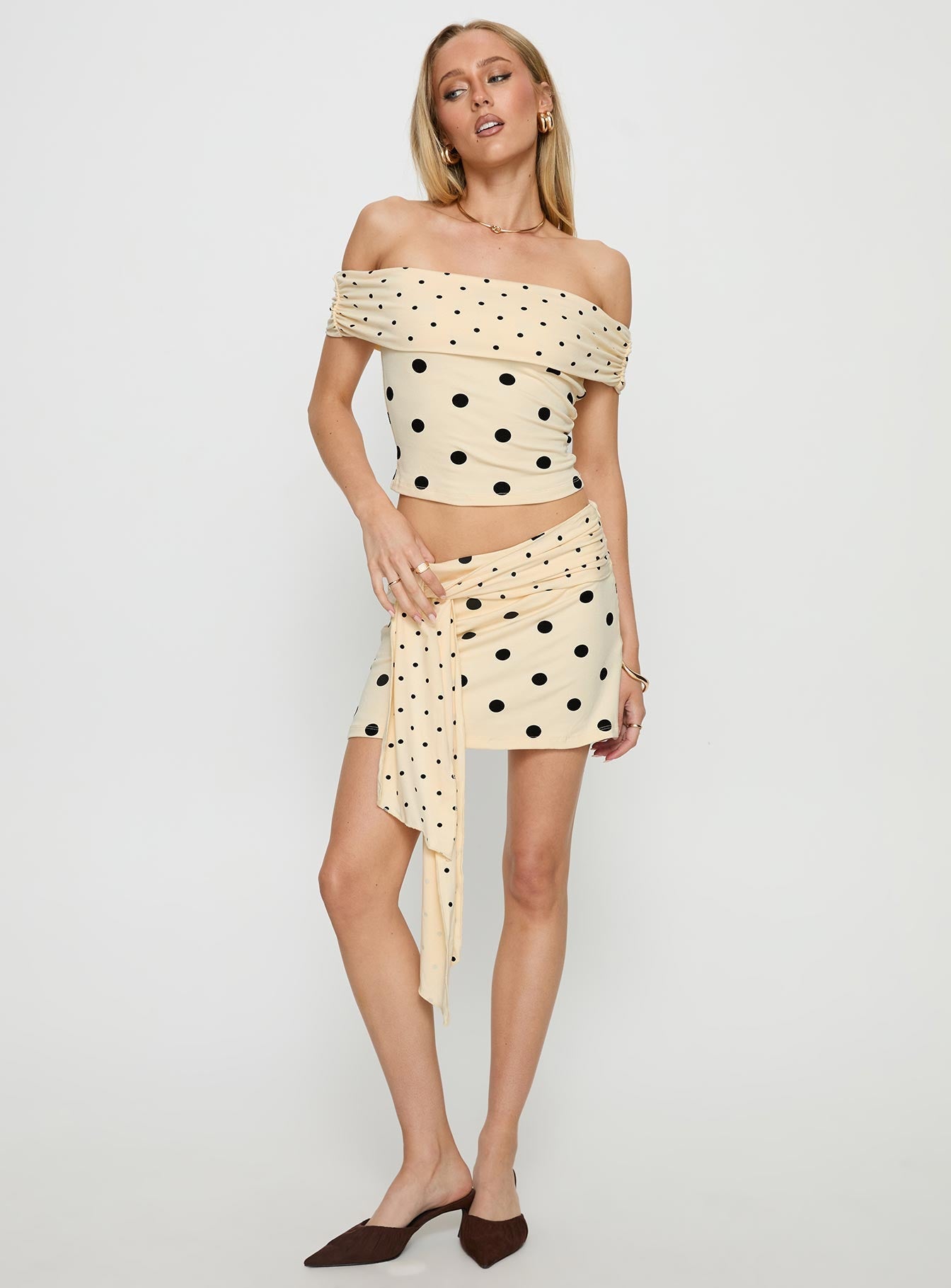 Aneira Off Shoulder Top Cream Polka