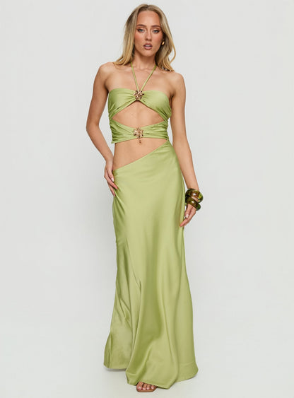 Morissa Halter Cut Out Maxi Dress Green
