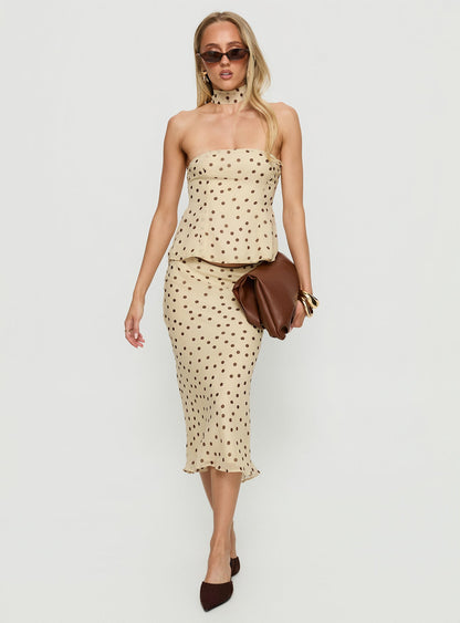 Sydni Midi Bias Cut Skirt Yellow / Chocolate Polka