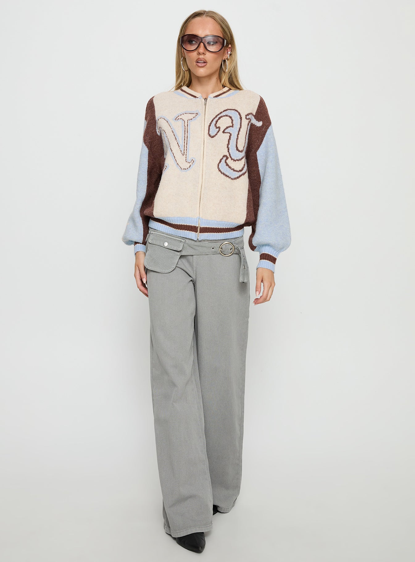 Brandyce Graphic Knit Jacket Blue / Chocolate