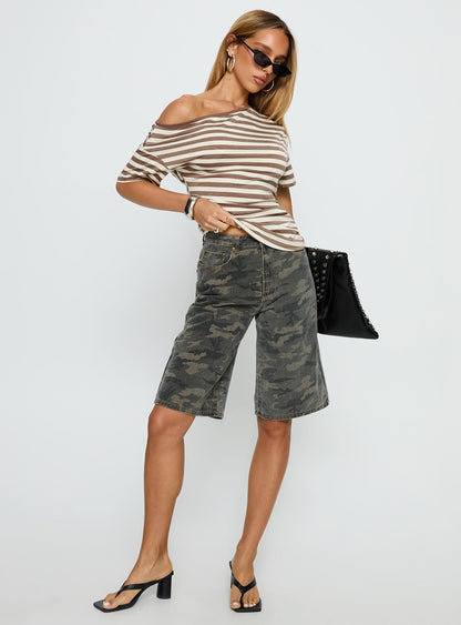 Emlynn Off Shoulder Top Brown Stripe