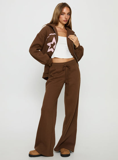 Princess Polly Stargirl Wide Leg Sweat Pants Brown