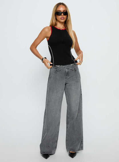 Alyna Zip Through Knit Top Black