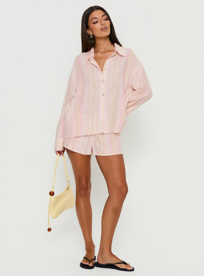 Opheliah Long Sleeve Oversized Top Pink Stripe