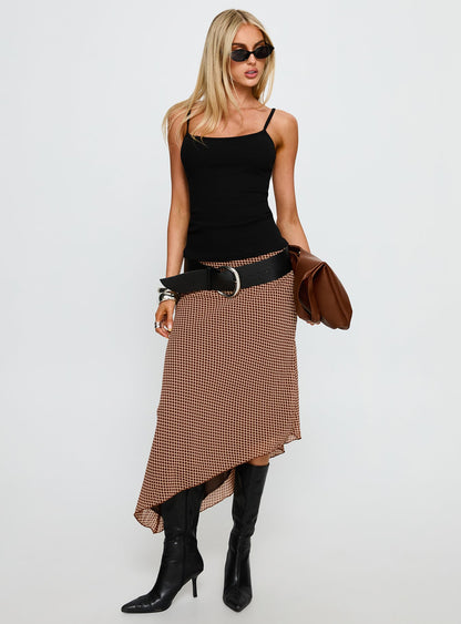 Suella Asymmetrical Midi Skirt Brown Polka Dot