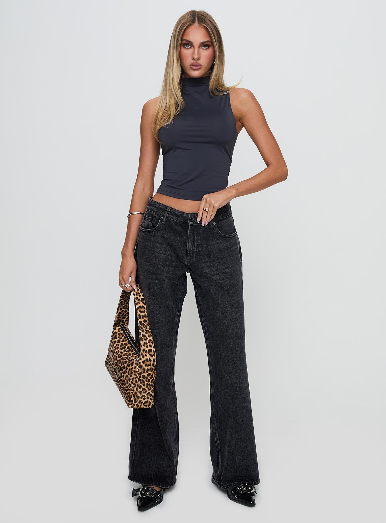 Serenitia Mid Rise Straight Leg Jeans Washed Black Tall