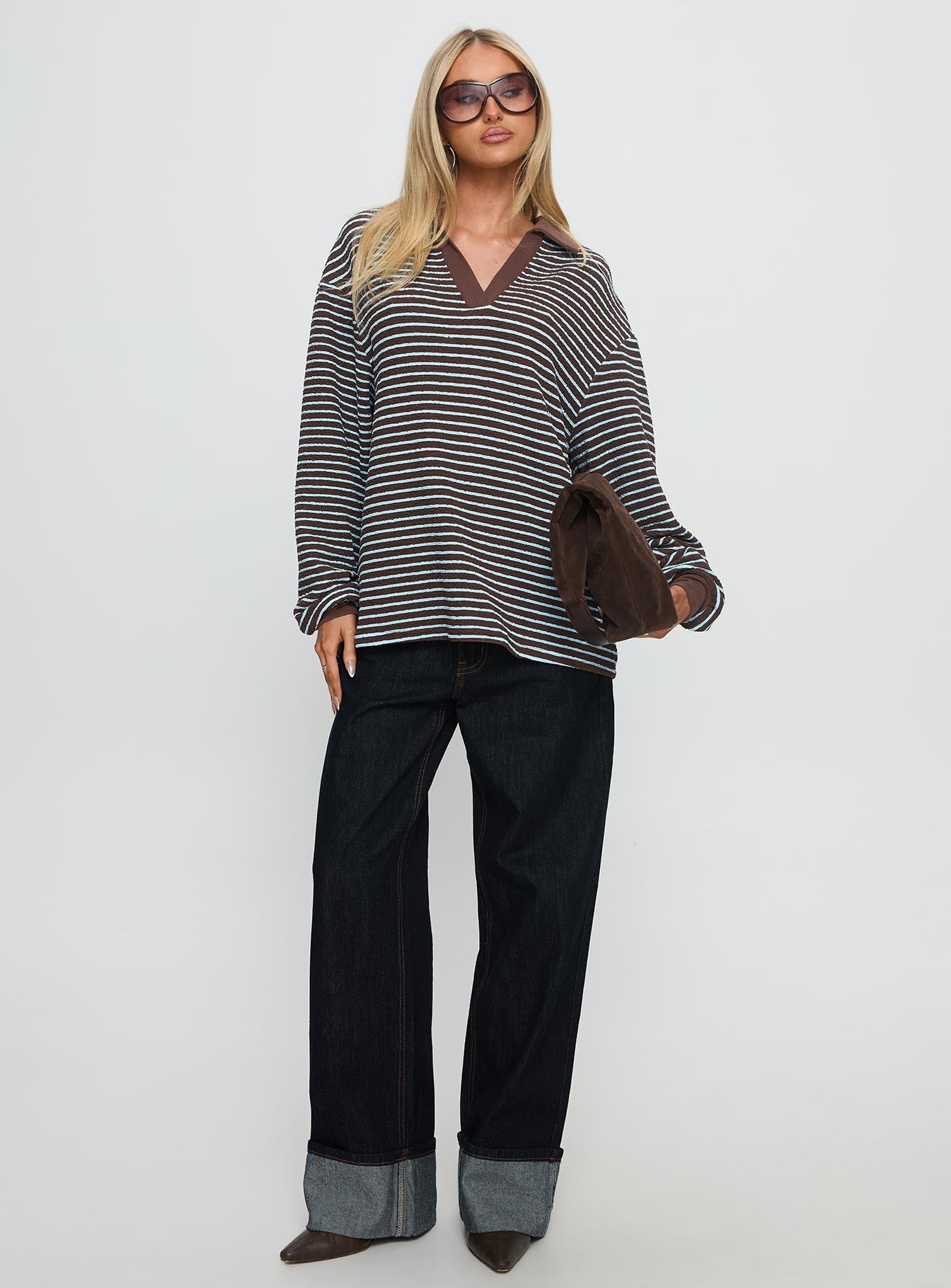 Rigbys Collared Jumper Brown / Blue Stripe