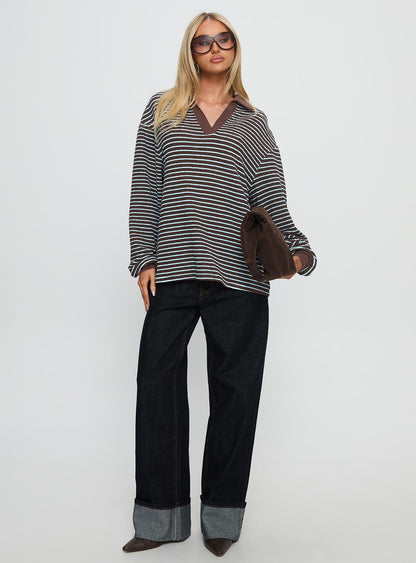 Rigbys Collared Jumper Brown / Blue Stripe