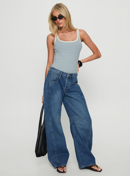 Normana Mid Rise Cropped Barrel Jeans Mid Blue Wash