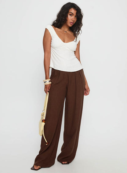 Vianca Low Rise Linen Pant Chocolate