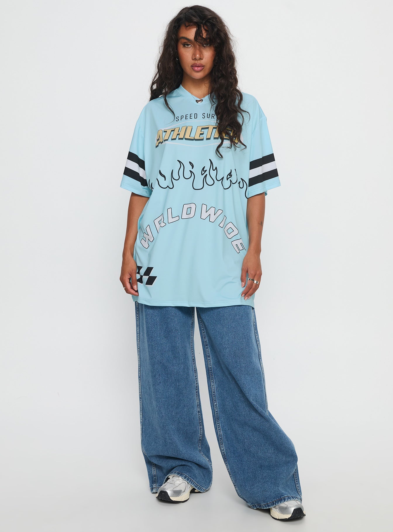 Moto Speedster Oversized Graphic Top Blue