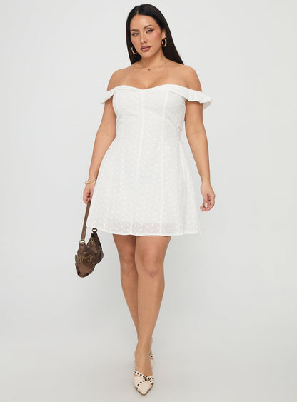 Rosebud Broderie Off The Shoulder Mini Dress White Curve