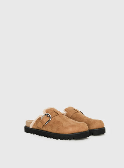 Raxton Faux Suede Clogs Brown