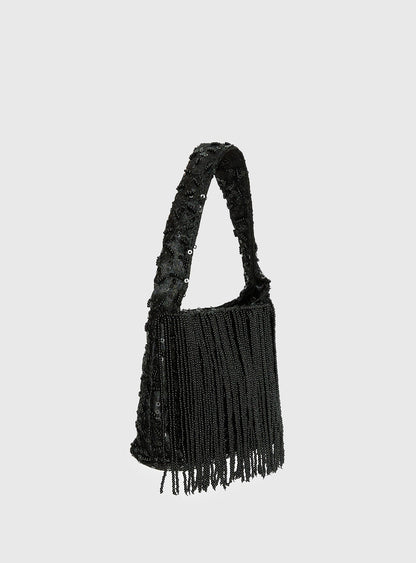 Kiss Goodbye Beaded Tassel Bag Black