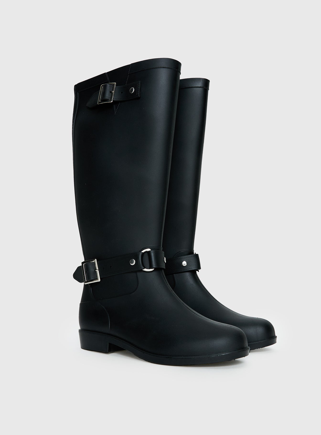 Elvera Buckle Detail Knee High Boots Black
