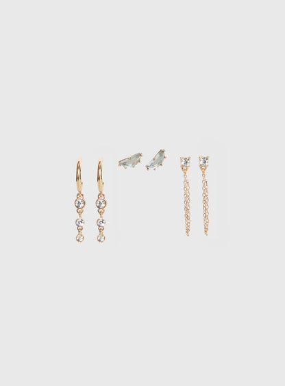 Think Later Diamante Earring Pack Gold